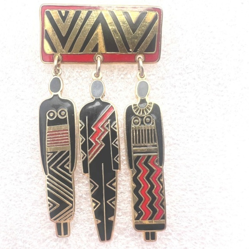 Laurel Burch Brooch Pin Tribal Unity‎ Enamel 1993 Spirit Series Kinetic